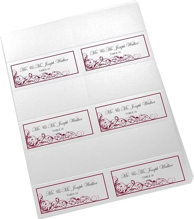 Scribble Vintage Swirl Printable Place Cards, Burgundy (Choose Color), Set of 150 (25 Sheets), Laser & Inkjet Printers - Wedding, Party, Dinner, and Special Events