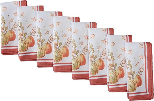 Home Bargains Plus Thanksgiving Contemporary Orange Pumpkin Fabric Napkins, Set of 8, Fall Harvest Easy Care Cloth Napkins