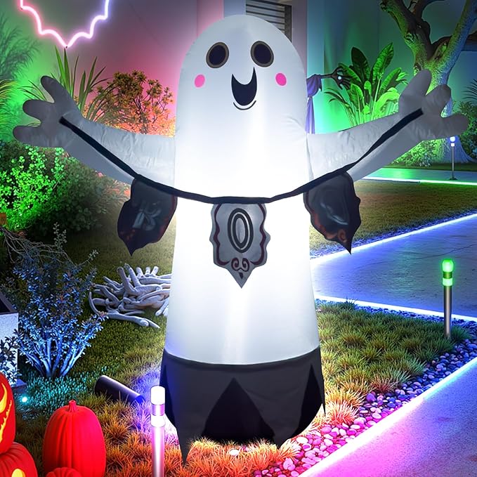 3.5FT White Ghost Halloween Inflatable Decor Halloween Blow Up Decor with LED Light Indoor Outdoor Graden Yard Party Holiday Decoration