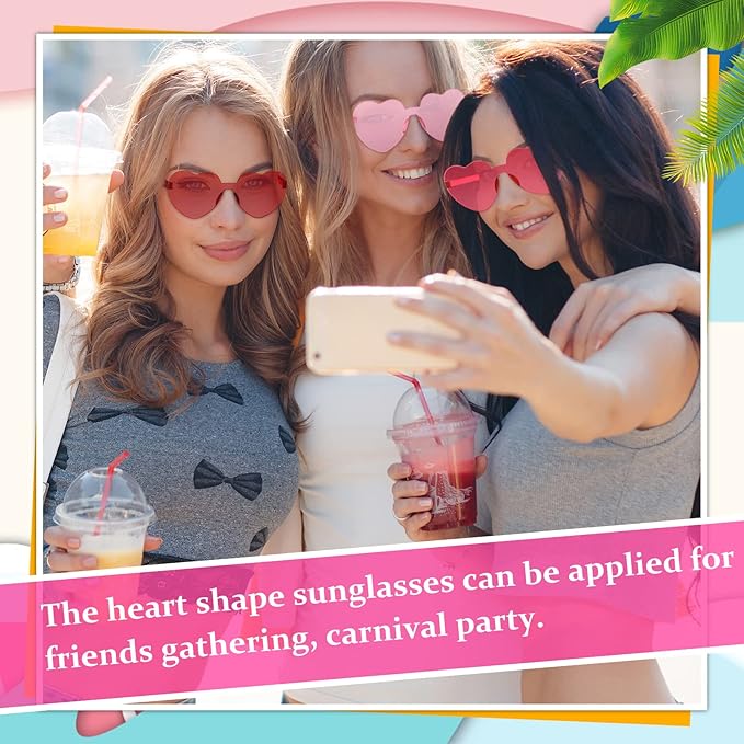 Flutesan 42 Pairs Heart Shaped Sunglasses Bulk for Women Cute Y2k Trendy Rimless Transparent Heart Glasses for Party Favor