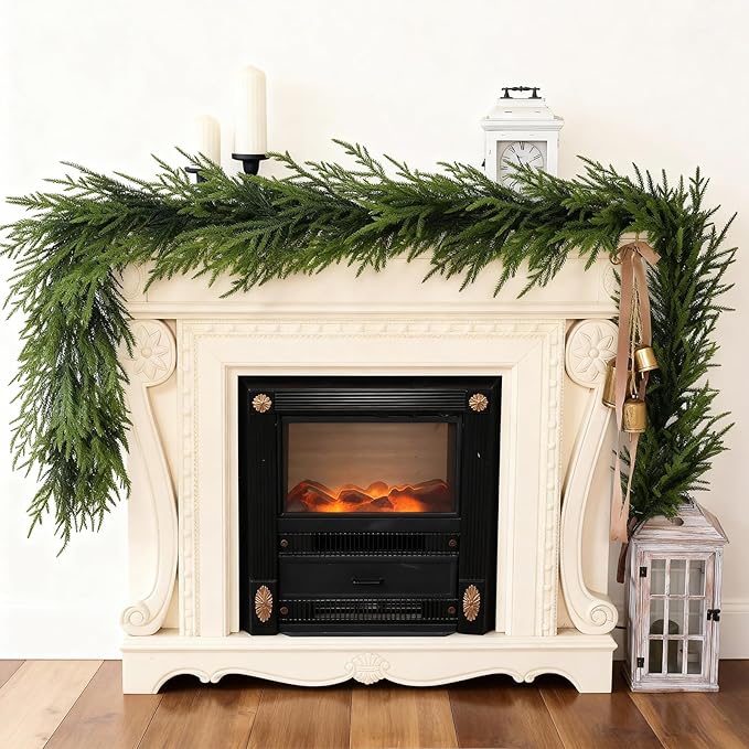 Artificial Norfolk Pine Garland - Faux Christmas Garland Fake Green Garland for Fireplace,Table, Stairs, Mantle, Window,Indoor Outdoor,Home,Holiday Decor (1 PCS,6 FT)