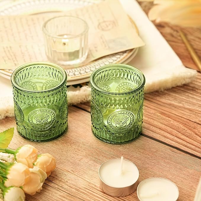 30pcs Votive Candle Holders for Christmas Decor, 2x2.5iInch Green Glass Tea Light Candle Holders for Winter Table, Green Votives for Wedding, Christmas, Party Decor & Gift-Giving
