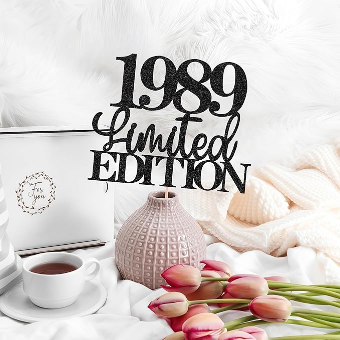 Limited EDITION 1989 Cake Topper - Black Glitter Happy 36th Birthday Party Cake Decoration Supplies, Cheer to 36 Years Cake Bunting Decor for 36th Birthday Party Photo Booth Props