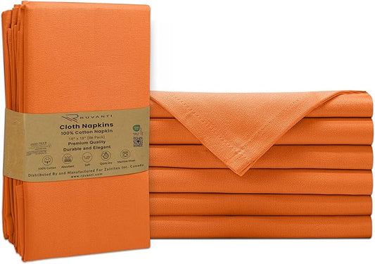 Ruvanti Premium Cloth Napkins Set of 6, 18x18 Inches, 100% Cotton, Washable, Soft & Absorbent, Perfect for Wedding, Christmas, ‎Thanksgiving Dinners - Orange Peel