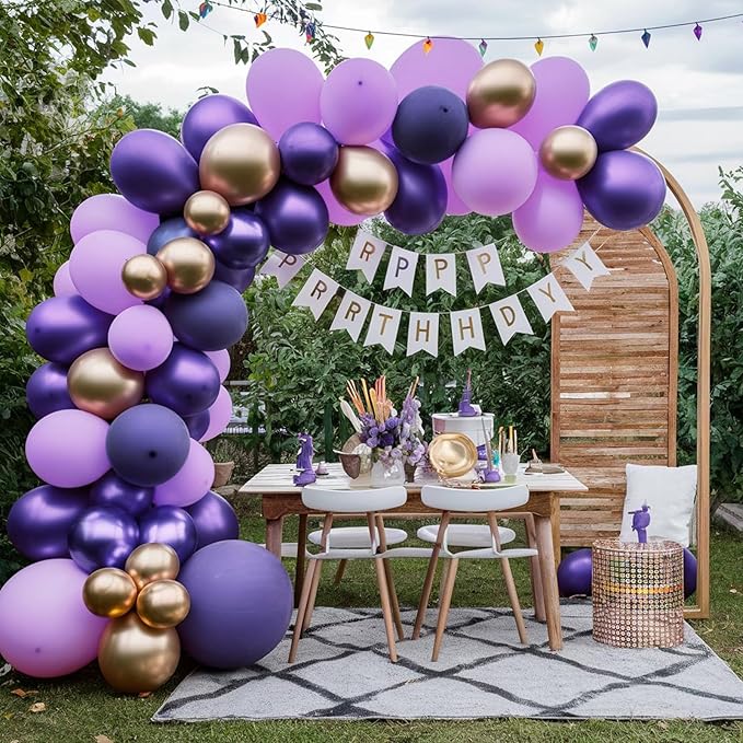 Purple and gold Balloon Arch Kit, 120PCS Purple and White Balloon Garland Pastal Purple White Gold Confetti Balloons for Girls Birthday Baby Shower Bridal Shower Halloween Party Decorations