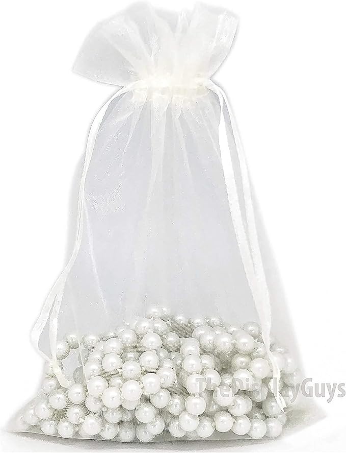 TheDisplayGuys 48-Pack 6x8 Cream/Beige Sheer Organza Gift Bags with Drawstring, Jewelry Candy Treat Wedding Party Favors Mesh Pouch