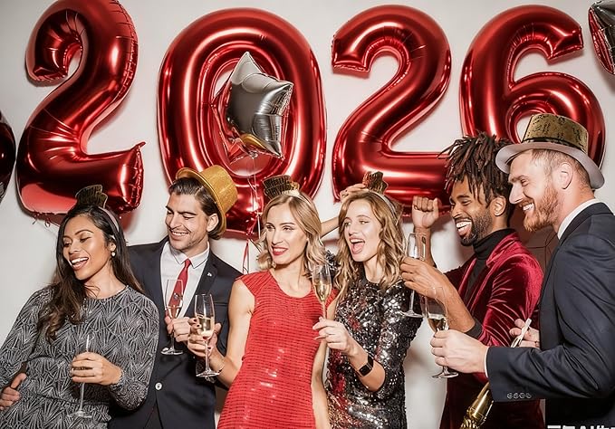 KALOR 42 Inch 2026 Red Foil Mylar Number Balloons, Giant 2026 New Years Decorations for 2026 Happy New Year Eve and Graduations Party Supplies