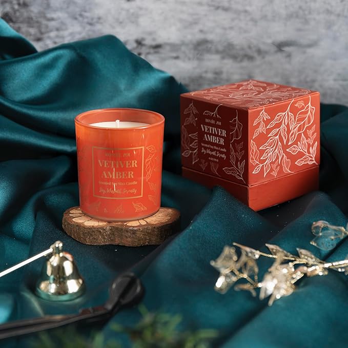 ROMIIE ZOI Aromatherapy Jar Candle - 6oz Soy Wax Candle - Infused with Vetiver Amber Aroma - with Beautiful Keepsake Box Special for Birthday/Holiday Gifts