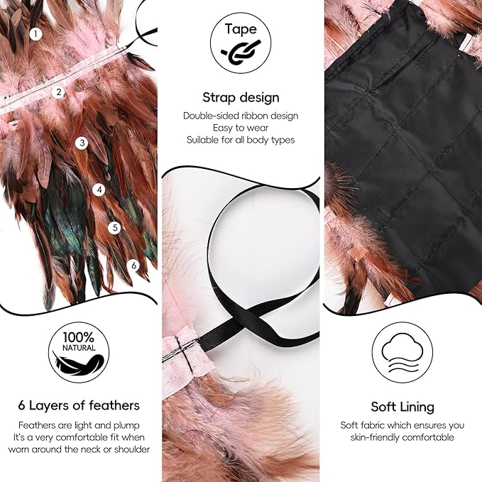 Gothic Natural Feather Shrug Feather Shawl Wrap Cape Victorian Collar for Halloween Cosplay Party Costume Accessories