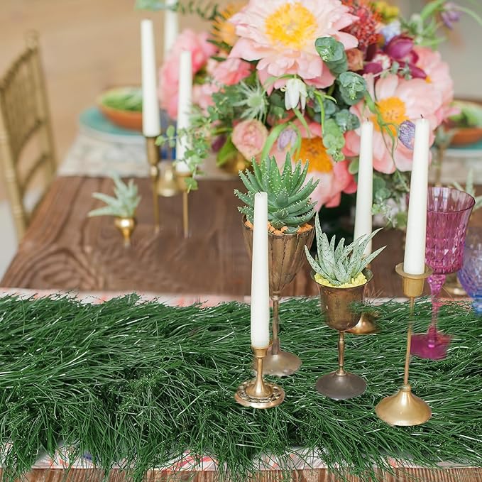 XLX TURF Green Thatch Grass Table Runner 13" x 108", Faux Straw Table Centerpiece Summer Party Decor, Wild One Birthday, Baby Shower, Wedding, Indoor Outdoor Use