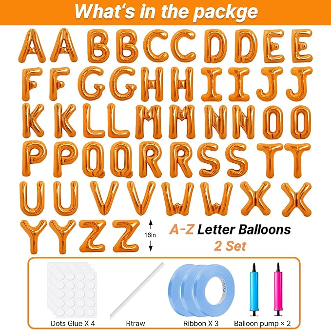 LIOZEOKUN Letter Balloons 16 Inch Alphabet A-Z Mylar Foil Balloons 2 Set for Wedding Birthday Party Decoration Banner Custom Phrase 52 Pcs