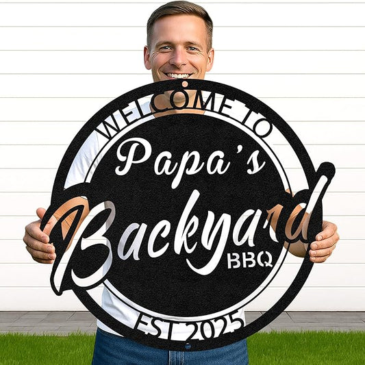 Custom BBQ Grill Metal Sign Personalized Name Wall Art for Outdoor Barbecue Patio Kitchen Backyard Decor Gift for Dad Husband Men Papa Grandpa Father Grilling Enthusiasts Family Lover Funny Gifts 39