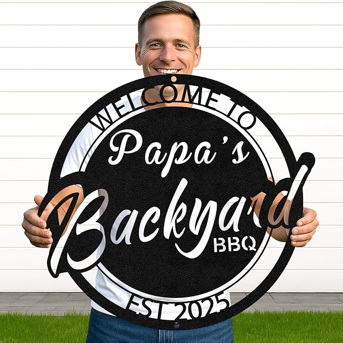 Custom BBQ Metal Sign Personalized Grill Name Wall Art for Outdoor Kitchen Patio Backyard Decor Fathers Gift for Dad Grandpa Husband Barbecue Smoker Area Sign, Grilling Lover Gifts 39