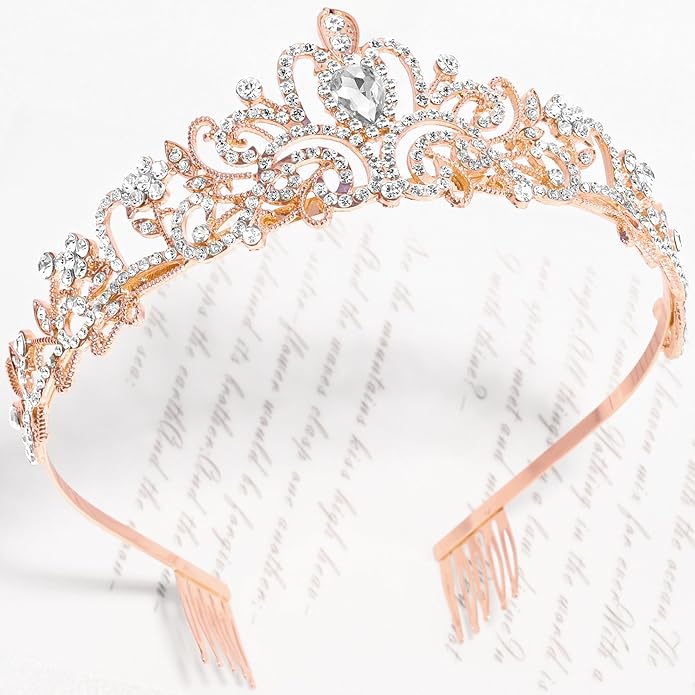 TAROSE Crowns for Women and Girls, Queen Crystal Gold Silver Tiaras with White Rhinestone and Combs, Goddess Crown for Wedding Bride Birthday Princess Bridal Shower Hair Accessories for Women