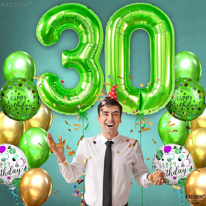 KatchOn, Light Green 30 Number Balloon - 40 Inch | Mylar Green 30 Balloon Number, 30th Birthday Decorations | Number 30 Balloons for Birthdays | 30 Number Balloon, 30th Anniversary Party Supplies