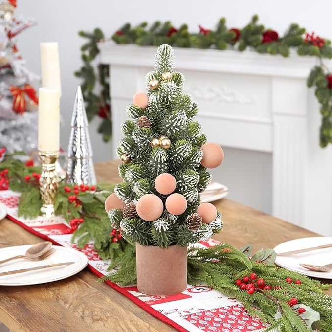 SY Super Bang Small Christmas Tree, 18Inch Light Coffee Artificial Velvet Ball Berry Mini Tabletop Tree Christmas Decorations, for Home Party Thankgivings Xmas Indoor Decor.