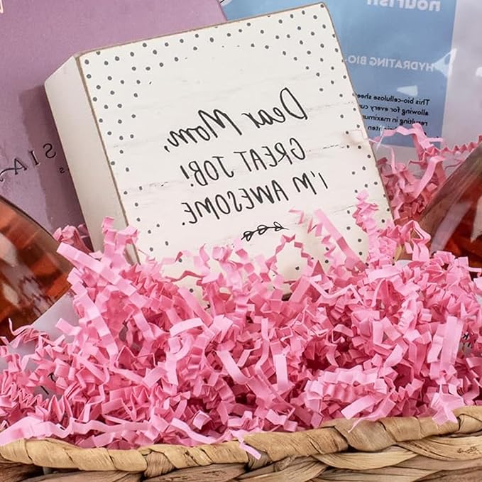 Uptotop 1/2LB Pink Crinkle Cut Paper Shred Filler for Gift Wrapping Basket Filling, Birthday, Christmas, Thanksgiving, Wedding, Mother's Day