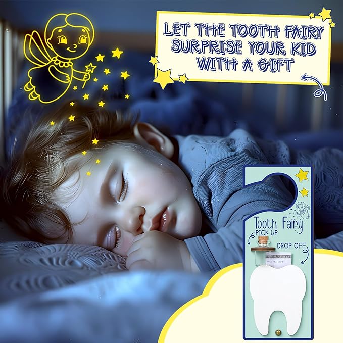 Tooth Fairy Holder Bag Door Hanger with Money Slot Keepsake Bottle Velvet Pouch Teeth Fairy Box Encourage Gift for Lost Teeth Boy Girl Milk(Fresh,Blue)