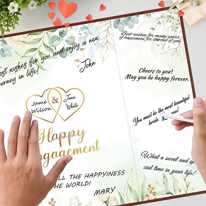 DARUNAXY Sage Green Engagement Party Decorations, Tree Texture Happy Engagement Alternative Signature Guest Book Brown Just Engaged Gifts Congratulations Engagement Signing Card Board Party Supplies