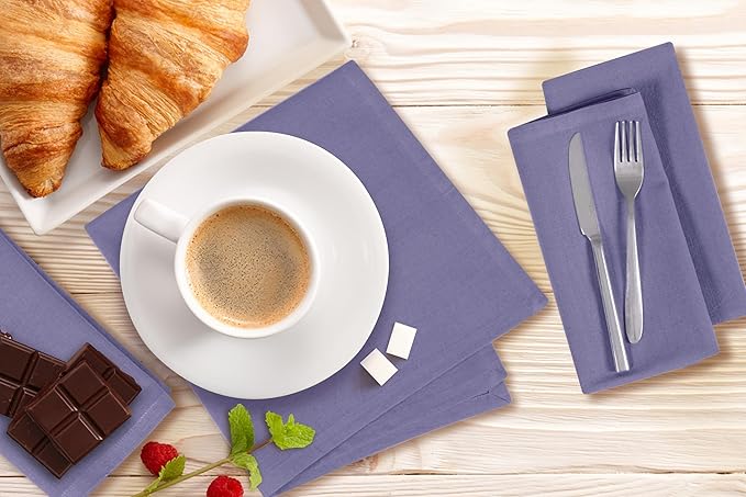 Cloth Napkins Set of 12 Cotton Linen 18x18 Inch - Soft Durable Washable - Ideal for Farmhouse Party Wedding Spring Summer Easter - Perfect Everyday Use Table Linen (Purple, Pack of 12)