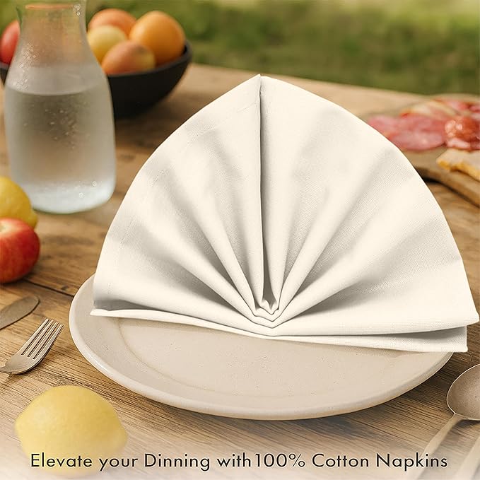 Ruvanti Premium Cloth Napkins Set of 6, 18x18 Inches, 100% Cotton, Washable, Soft & Absorbent, Perfect for Wedding, Christmas, ‎Thanksgiving Dinners - Antique White