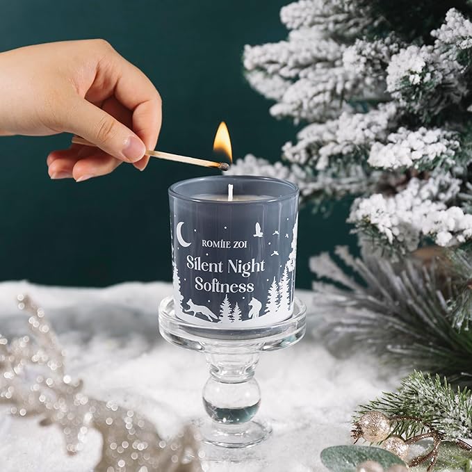 ROMIIE ZOI Christmas Scented Jar Candle - 6oz Soy Wax Candle - Silent Night Softness Infused with Fresh Cut Spruce Branches Aroma - with Beautiful Keepsake Box Special for Christmas/Holiday Gifts