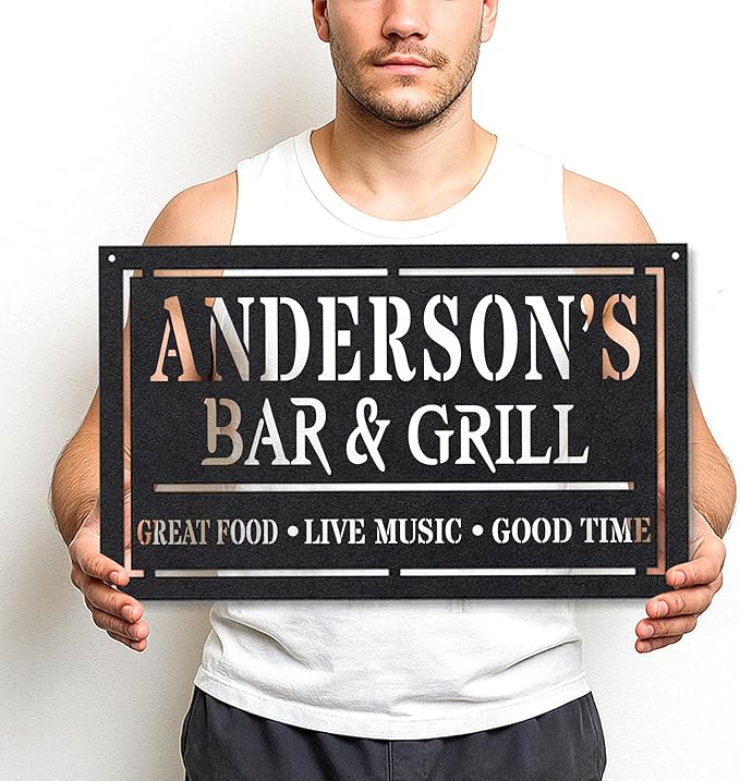 Custom BBQ Metal Sign Personalized Grill Name Wall Art for Outdoor Kitchen Patio Backyard Decor Fathers Gift for Dad Grandpa Husband Barbecue Smoker Area Sign, Grilling Lover Gifts 16