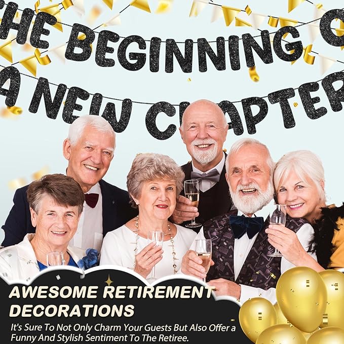 Fulmoon Pre Strung the Beginning of a New Chapter Banner, Glitter Graduation Party Decorations, Happy Retirement Supplies, Going Away Farewell New Home Job Change Party Sign Garland(Black)