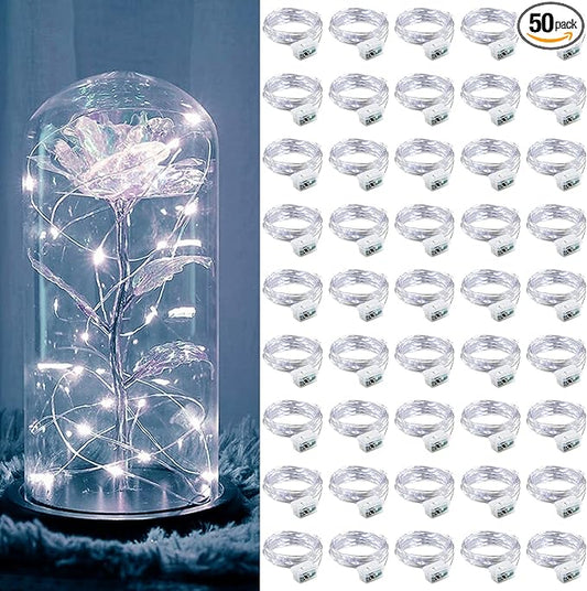 ZGWJ 50 Pack Fairy Lights Battery Operated, 7ft 20 Mini LED Fairy String Lights Silver Wire 3 Modes for DIY, Parties, Wedding, Bedroom, Halloween Christmas Decoration Silver White