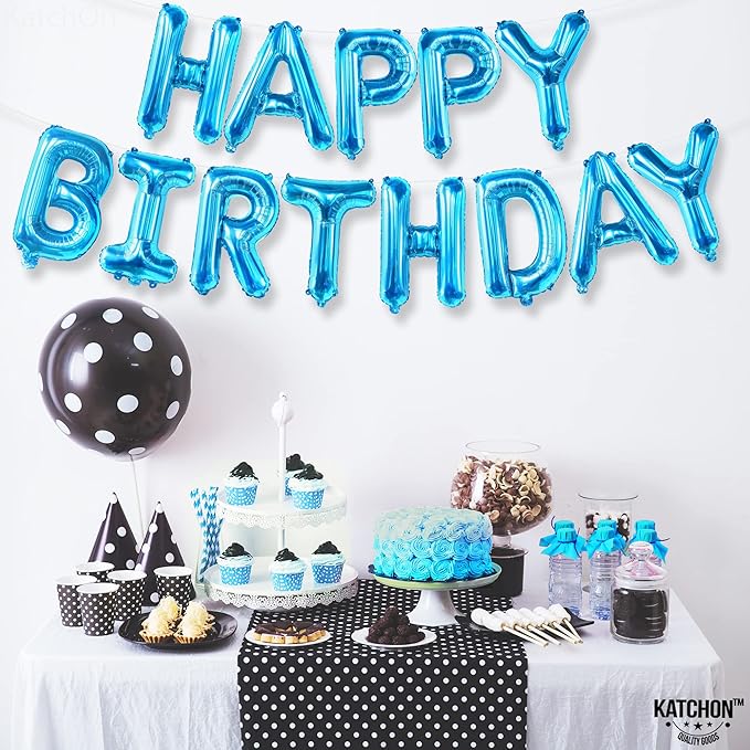 KatchOn, Blue Happy Birthday Balloons - 16 Inch | Blue Happy Birthday Decoration Banner for Birthday Party Decorations | happy birthday Foil Balloons for blue birthday decorations