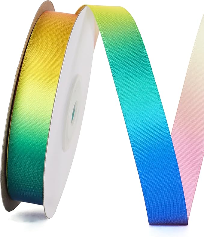 5/8 inch 25 Yards Rainbow Ribbon, Single Face Shiny Satin Roll, Ribbon for Gift Wrapping, Wedding Decor, Pride Birthday Party Decoration & DIY Crafts