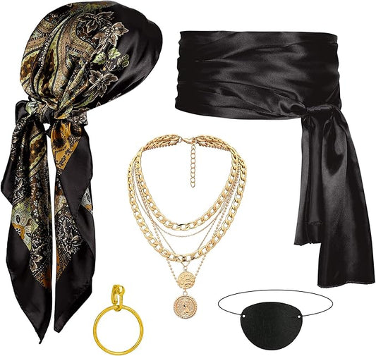 CICOCI Men Pirate Costume Accessories Set for Women: Pirate Hat, Head Scarf, Sash, Belt, Dress Accessories
