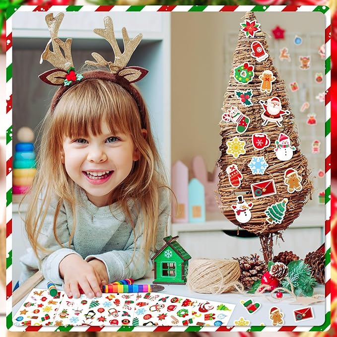 JULBEAR 300 Pcs Christmas Foam Sticker, Self Adhesive Puffy Scrapbook Stickers for Christmas Party Favors DIY Crafts Winter Holiday Decorations