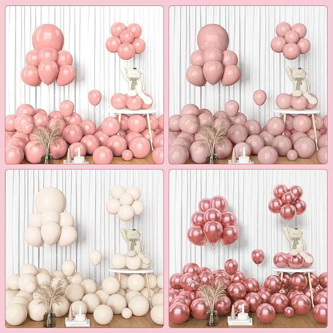 Amandir 153pcs Dusty Pink Balloon Garland Arch Kit, Different Sizes 18 12 10 5 inch Pink White Sand Metallic Confetti Pink Balloons for Girl Baby Shower Birthday Boho Party Decorations