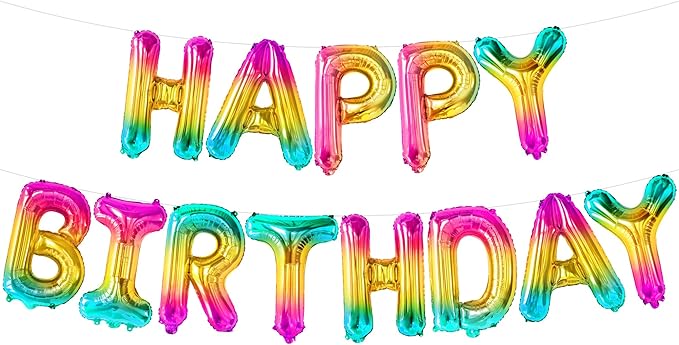 KatchOn, Rainbow Happy Birthday Balloon Letters - 16 Inch | Birthday Decorations for Women, Men, Boys and Girls | Hbd Foil Balloon Banner Backdrop For Neon Party Decorations | Birthday Signs For Party