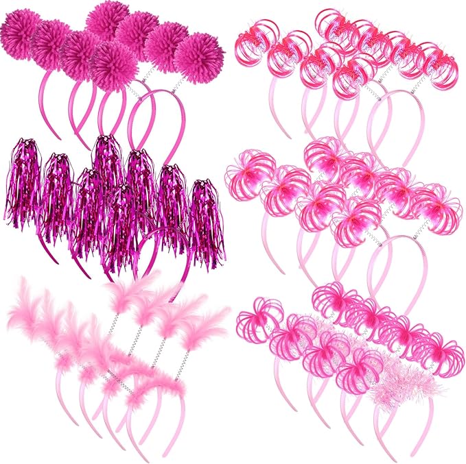 Censen 24 Pcs Pom Pom Headband Tinsel Wrapped Ponytail Head Bopper Costume Headwear Halloween Party Accessory