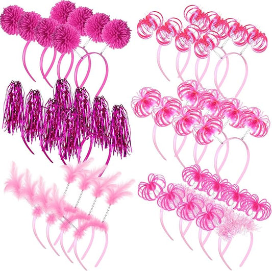 Censen 24 Pcs Pom Pom Headband Tinsel Wrapped Ponytail Head Bopper Costume Headwear Halloween Party Accessory