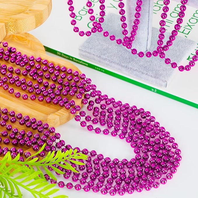 72PCS Bead Necklace, 33" Rose Red Bead Necklaces Bulk, Mardi Gras Beads Necklace Costume, Festival Parade Throw Accessories for Wedding Birthday Gender Reveal Party Events Supplies Decorations