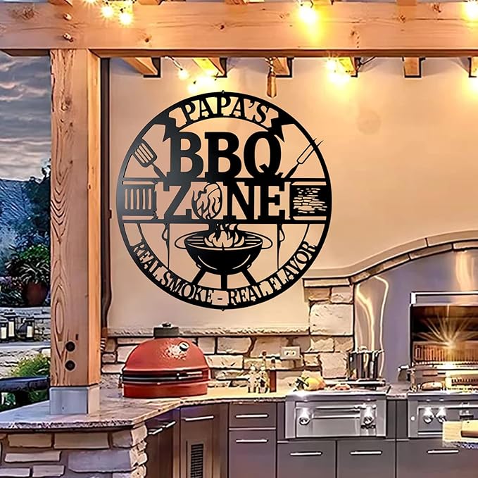Custom BBQ Metal Sign, Personalized Grill Zone Wall Art for Dad, Grandpa, Husband, Outdoor Kitchen & Backyard Barbecue Decor, Unique Housewarming Gift, Patio Sign, Man Cave BBQ Wall Decoration