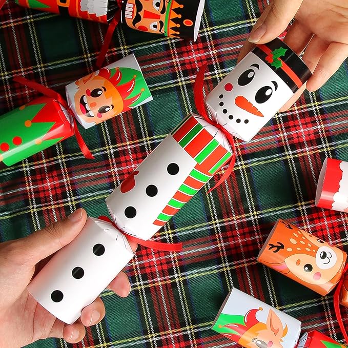 10 Pack Non-Snap Christmas Table Party Favors with Party Hats Joke Little Gifts for Kids Adults, Christmas Cute Characters Design, Xmas Seasonal Holiday Dinner Traditions Supplies