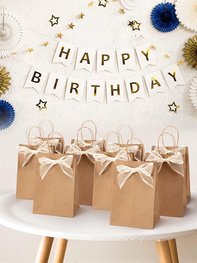 MESHA 600 Pack Kraft Brown Paper Bags with Handles Bulk 5.25X3.75X8 Inches, Brown Small Gift Bags for Small Business,Birthday Wedding Party Favor Paper Shopping