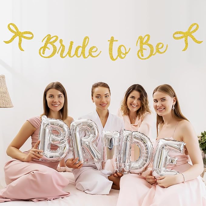 Bride to Be Banner, Gold Bride to Be with Bow Glitter Bachelorette Bridal Party Banner BRIDE TO BE Sign for Gold Bachelorette Bridal Shower Wedding Engagement Hen Party Decorations