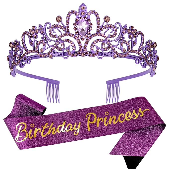 Velscrun Princess Crown, Tiara for Girls, Purple, Birthday, Classic Style, Female, Ages 1-18