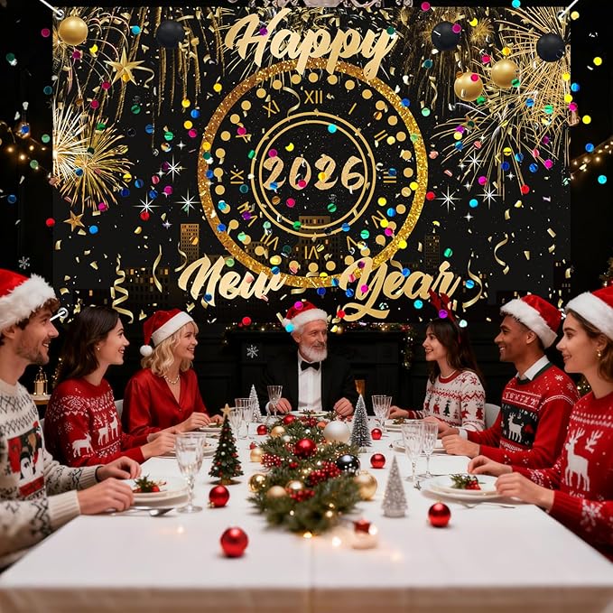 2026 New Year's Eve Decoration Set with Happy New Year Banner，Countdown Balloon Dart Party Games for Adults Families, New Year's Eve Party Supplies 2026, Photo Props for Holiday Celebrations