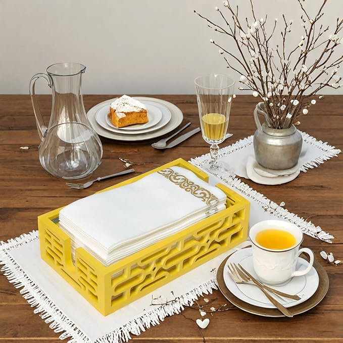 Wood Napkin Holder Bathroom Tray - Hand Towels and Guest Flat Paper - Mid Century Modern Retro Decor Ideal for Dinner Parties, Versatile Use in Bathroom、Kitchen, Bedroom - Unique Gift from 1950s 1960s