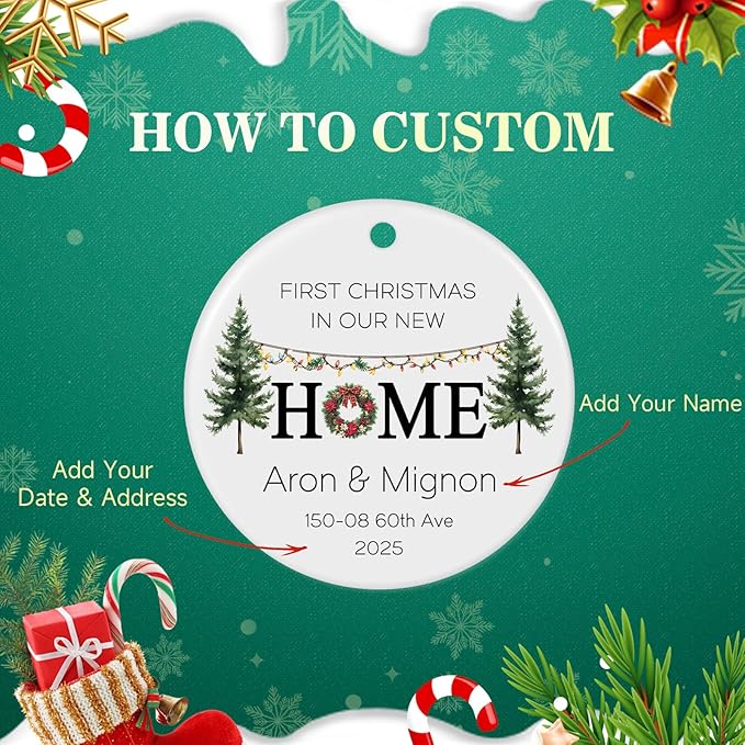 Personalized First Christmas in Our New Home Ornament 2025, Housewarming Gifts New House Photo Christmas Ornaments Christmas Tree Decoration, House Warming Gifts for Couples Owners Men Women