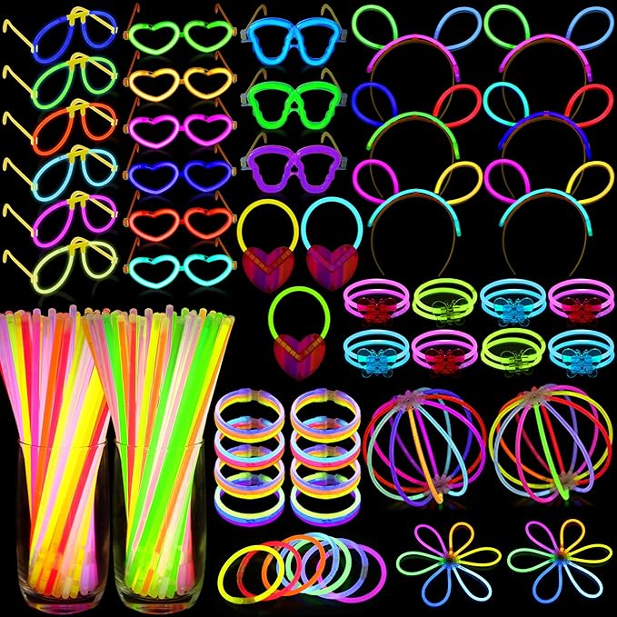 248 PCS Glow Sticks Bulk Party Favors Glow in the Dark Party Supplies DIY Necklaces Glasses Bracelets Headband for Wedding Camping Birthday Decoration