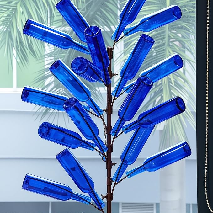 Rtteri 24 Pcs Decorative Colored Wine Bottles 375ml Empty Glass Bottles for Flowers Wedding Decor Centerpiece Christmas Party Favor DIY Crafts (Blue)