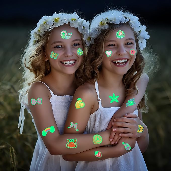 380 Styles (30 Sheets) Luminous Tattoos for Kids, Mixed Styles Temporary Tattoos Stickers with Mermaid/Dinosaur/Space/Unicorn for Boys and Girls, Glow Party Supplies Birthday Gifts