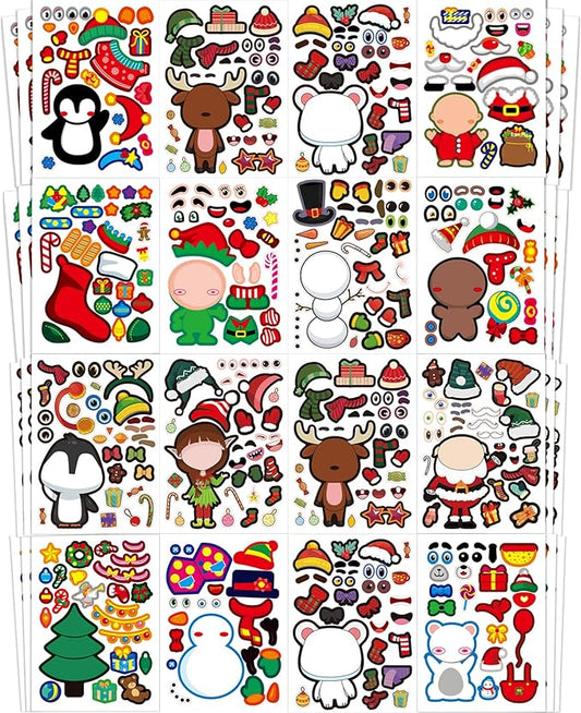 Aowplc Christmas Stickers 42 Sheets Make a Face Stickers for Kids Christmas Crafts Activities Games Party Favors Supplies